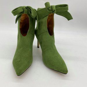 Green Closed Point Toe Boots Comfort Pleated Zippe